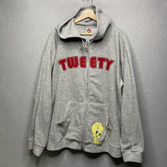 Vtg Looney Tunes Tweety Bird Womens Gray Zip-Up Hoodie 3X Embroidered Tweety - Picture 1 of 6